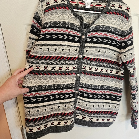 Vintage Talbots 3D Knit Fair Isle Button Dowm Sweater Cardigan - Picture 5 of 6